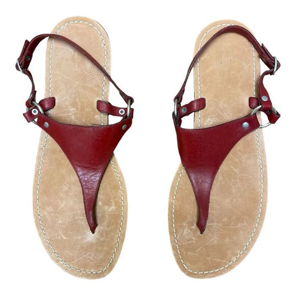 New Gap Red Leather T-Strap Sandals Size 10 Y2K Classic Bohemian Minimalist - Picture 7 of 7
